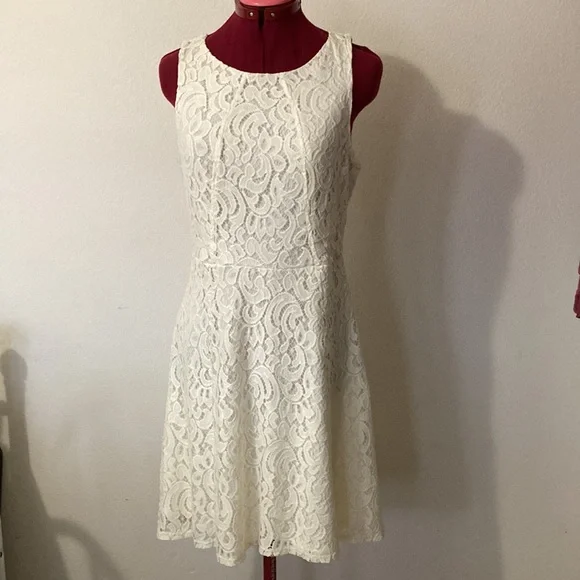 APT. 9 Size 10 A-line off white lace sleeveless 100% nylon dress with lining. - Picture 1 of 7